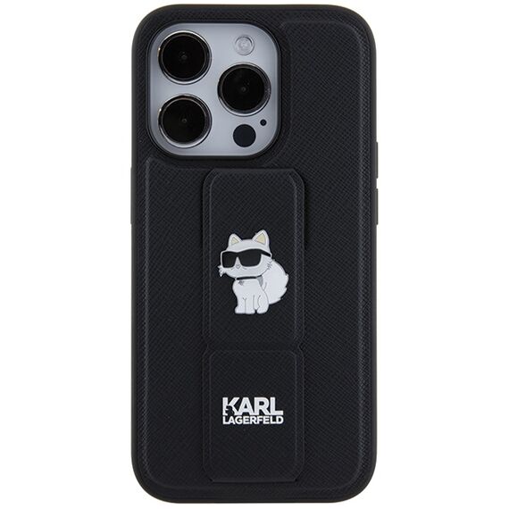 Karl Lagerfeld Gripstand Saffiano Choupette Pins case for iPhone 14 Pro Max - black | Techbox