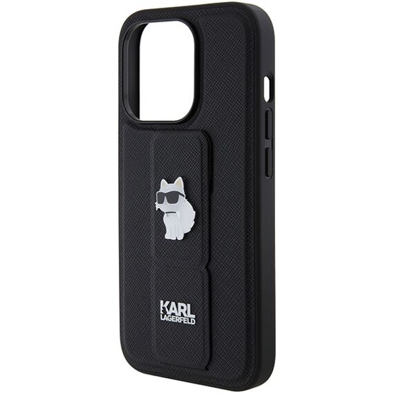 Karl Lagerfeld Gripstand Saffiano Choupette Pins case for iPhone 14 Pro Max - black | Techbox