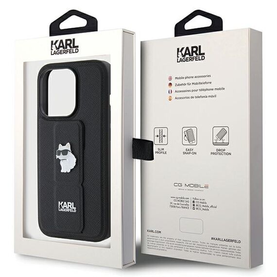 Karl Lagerfeld Gripstand Saffiano Choupette Pins case for iPhone 14 Pro Max - black | Techbox