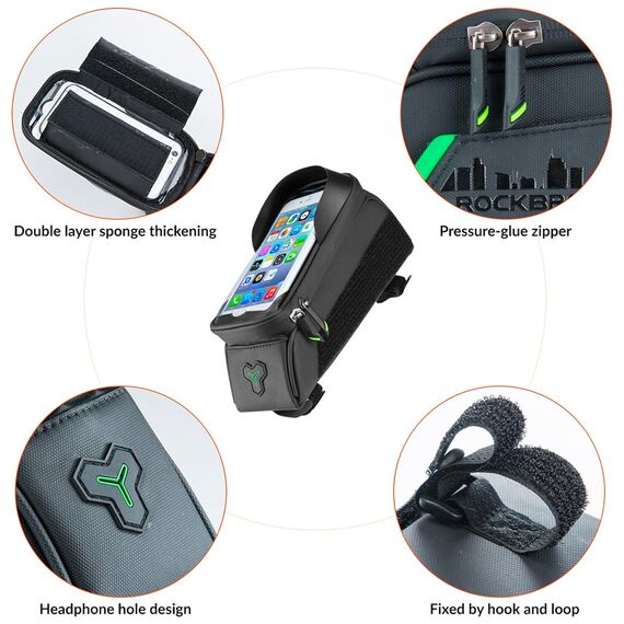 Rockbros 029-1BK bicycle bag for frame with phone cover - black - Bicycle - Sports & Fitness - Techbox