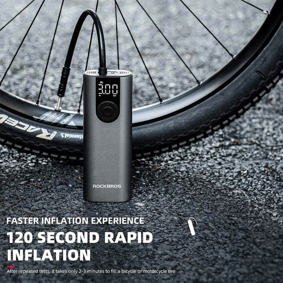 Rockbros 42720001001 Electric Bike Pump with LED Display + USB-C - USB-A Cable - Black | Techbox