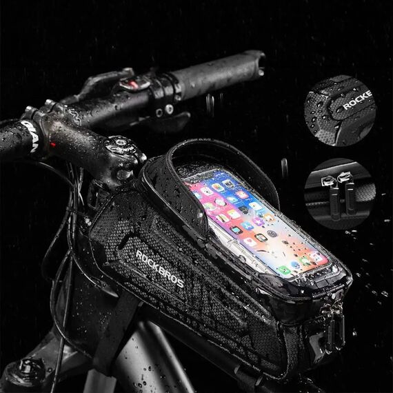 Rockbros B68-1 frame-mounted bicycle bag with phone pocket, 1.7l, black | Techbox