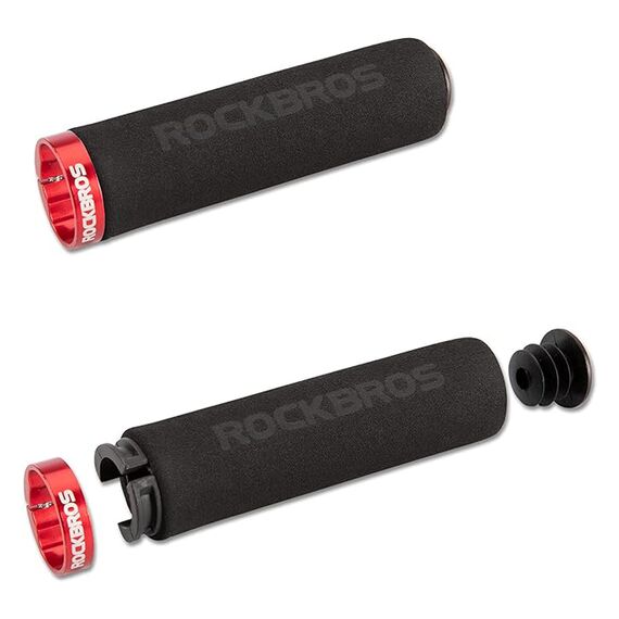 Rockbros BT1001BKRD sponge bicycle handlebar grips - black and red | Techbox