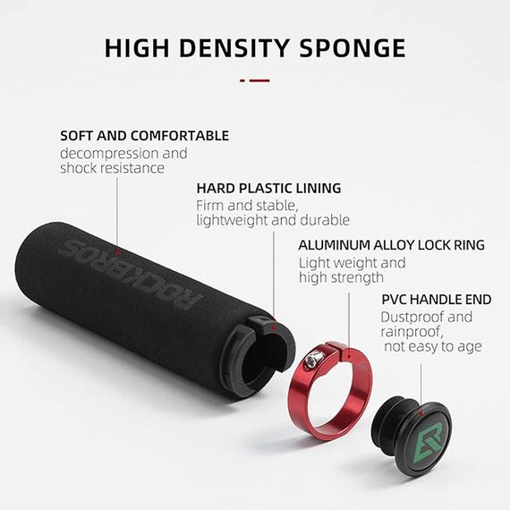 Rockbros BT1001BKRD sponge bicycle handlebar grips - black and red | Techbox