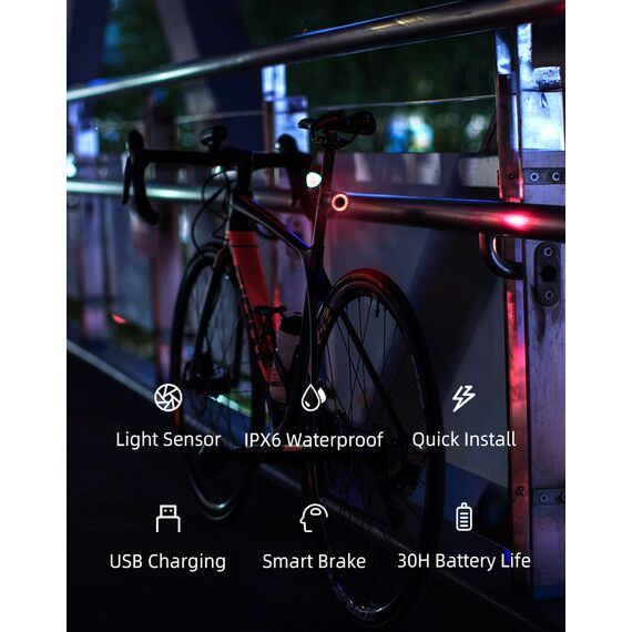 Rockbros Q3 rear bicycle lamp with intelligent stop system - black - Bicycle - Sports & Fitness - Techbox