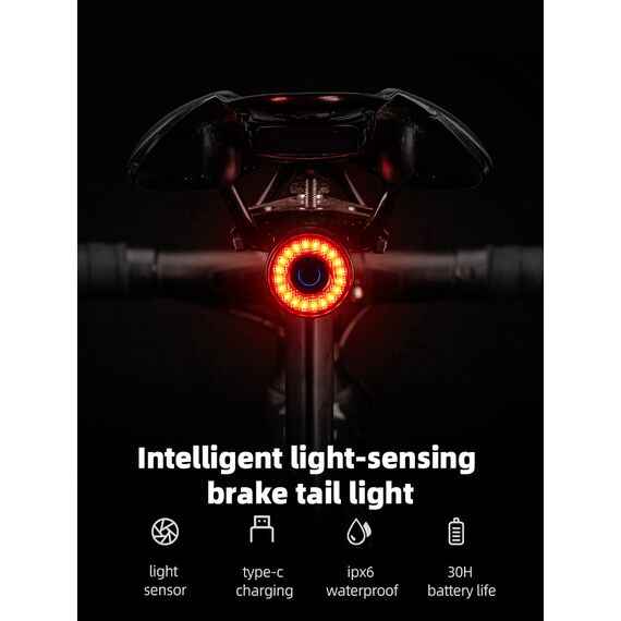 Rockbros Q3 rear bicycle lamp with intelligent stop system - black - Bicycle - Sports & Fitness - Techbox