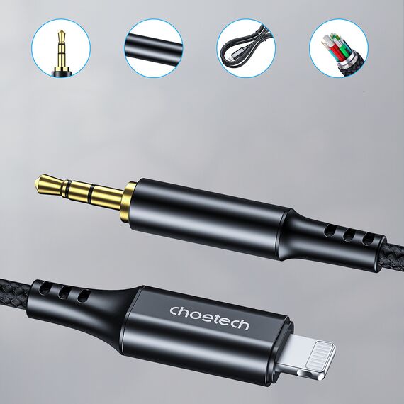 Choetech AUX009 Lighting / mini jack 3.5mm cable 2 m - black - Cables & Adapters - Cables & Accessories - Techbox