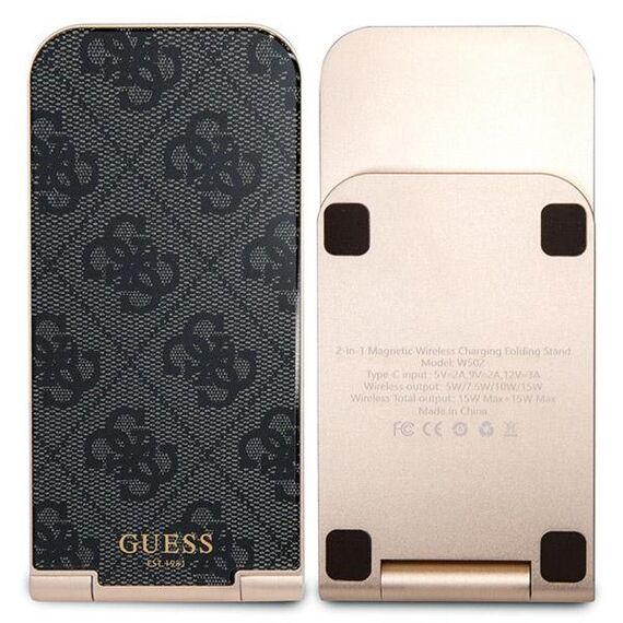 Guess 4G Pattern MagSafe foldable 2in1 15W inductive charger - black - Wireless Chargers - Smartphone Chargers - Techbox