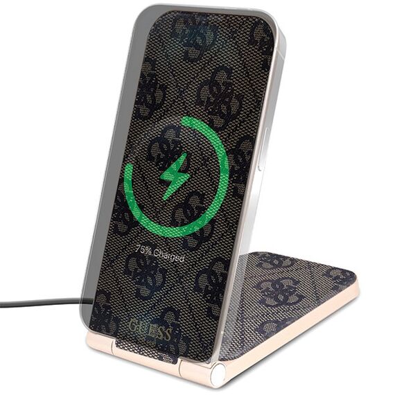 Guess 4G Pattern MagSafe foldable 2in1 15W inductive charger - brown | Techbox