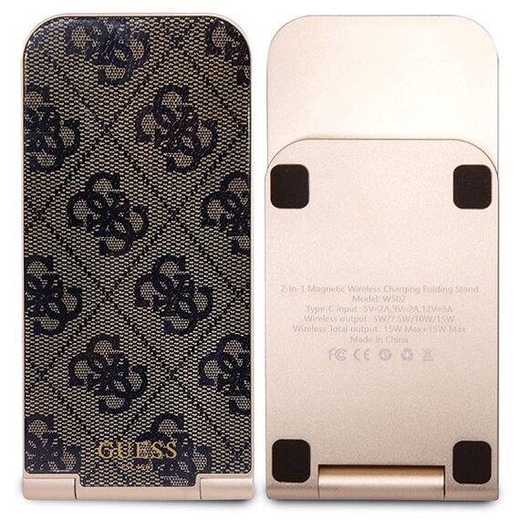 Guess 4G Pattern MagSafe foldable 2in1 15W inductive charger - brown | Techbox