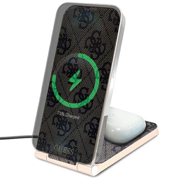 Guess 4G Pattern MagSafe foldable 2in1 15W inductive charger - brown | Techbox