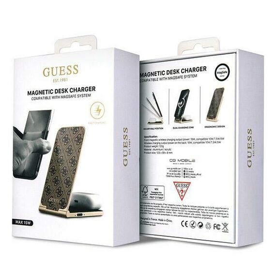 Guess 4G Pattern MagSafe foldable 2in1 15W inductive charger - brown | Techbox