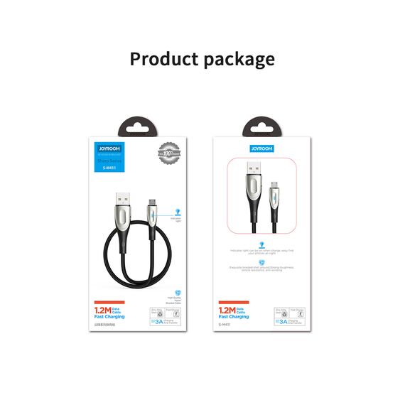 Joyroom S-M411 3A 2m USB-A - micro USB cable with charging indicator - black - Cables & Adapters - Cables & Accessories - Techbox