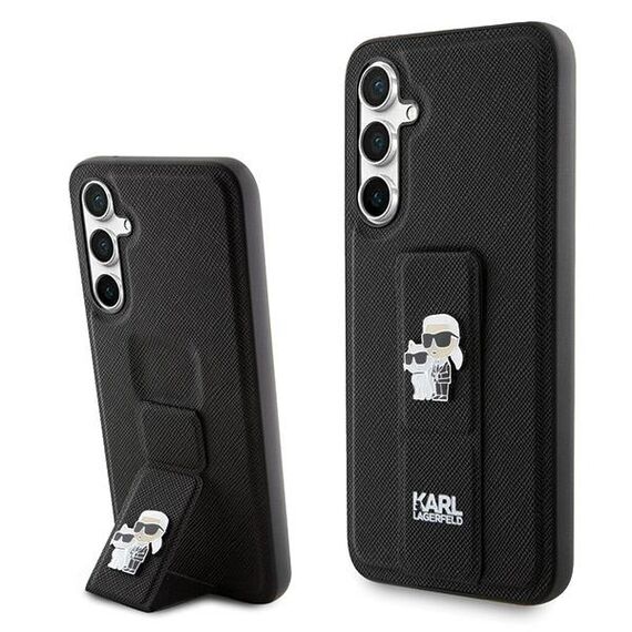 Karl Lagerfeld Gripstand Saffiano Karl&Choupette Pins case for Samsung Galaxy S23 FE - black | Techbox