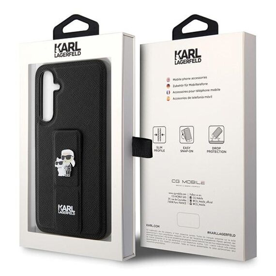 Karl Lagerfeld Gripstand Saffiano Karl&Choupette Pins case for Samsung Galaxy S23 FE - black | Techbox