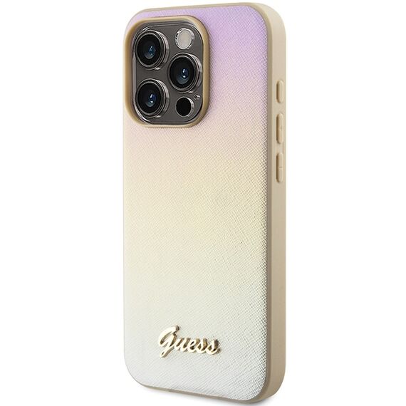 Guess GUHCP15XPSAIRSD iPhone 15 Pro Max 6.7" gold/gold hardcase Saffiano Iridescent Script | Techbox