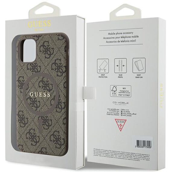 Guess GUHMN61G4GFRW iPhone 11 6.1" / Xr brown/brown hardcase 4G Collection Leather Metal Logo MagSafe | Techbox