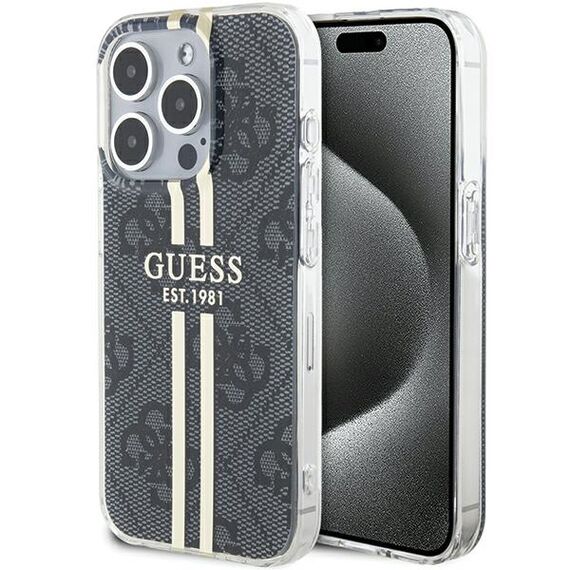 Guess IML 4G Gold Stripe case for iPhone 15 Pro - black | Techbox