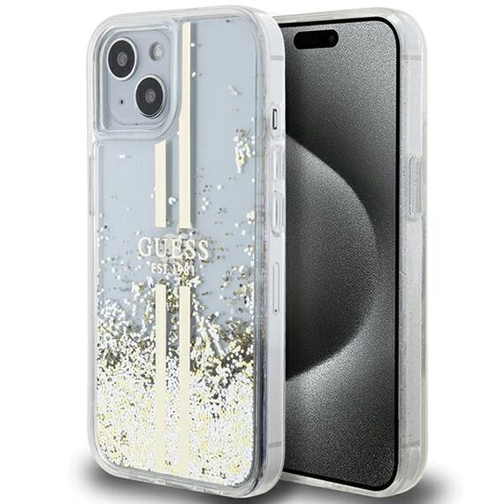 Guess Liquid Glitter Gold Stripes case for iPhone 15 Plus / 14 Plus - transparent - Apple Cases - Cases - Techbox
