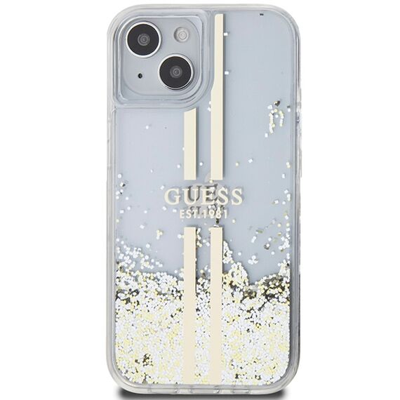 Guess Liquid Glitter Gold Stripes case for iPhone 15 Plus / 14 Plus - transparent - Apple Cases - Cases - Techbox