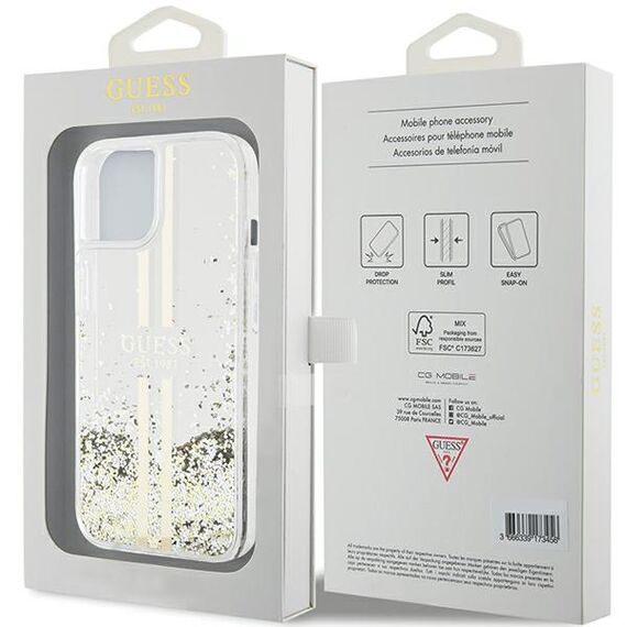 Guess Liquid Glitter Gold Stripes case for iPhone 15 Plus / 14 Plus - transparent - Apple Cases - Cases - Techbox