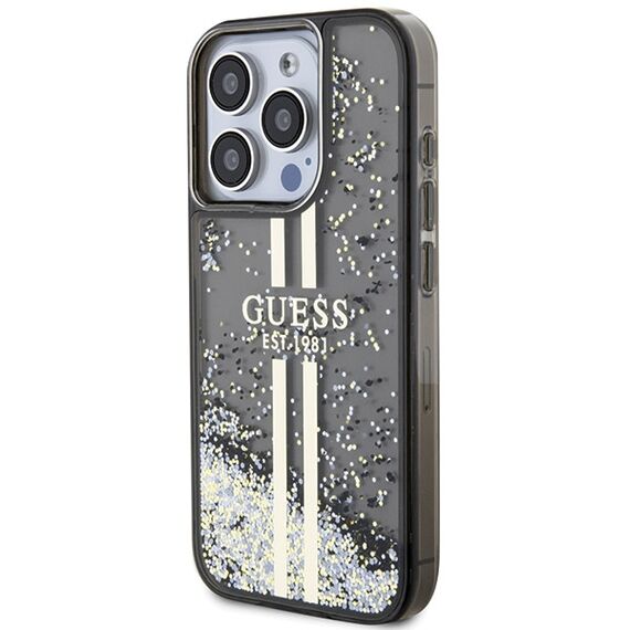 Guess Liquid Glitter Gold Stripes case for iPhone 15 Pro - black | Techbox