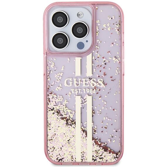 Guess Liquid Glitter Gold Stripes case for iPhone 15 Pro - pink - Apple Cases - Cases - Techbox