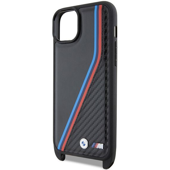 BMW M Edition Carbon Tricolor Lines &amp; Strap case for iPhone 15 / 14 / 13 - black | Techbox