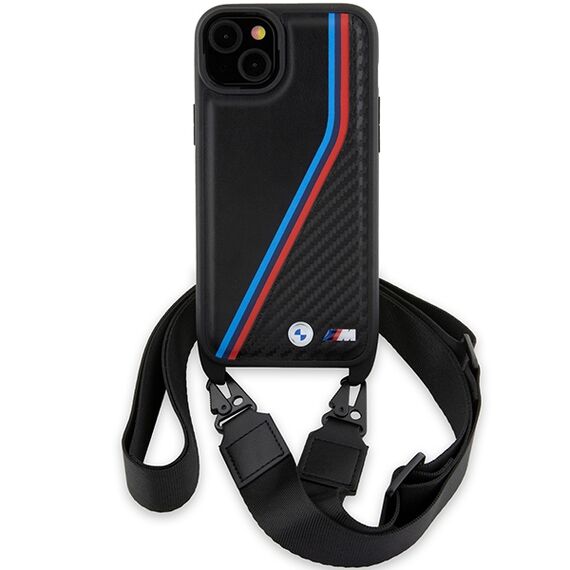 BMW M Edition Carbon Tricolor Lines &amp; Strap case for iPhone 15 Plus / 14 Plus - black | Techbox