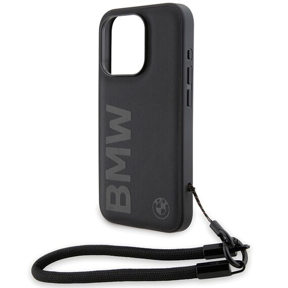 BMW Signature Leather Wordmark Cord case for iPhone 15 Pro - black | Techbox