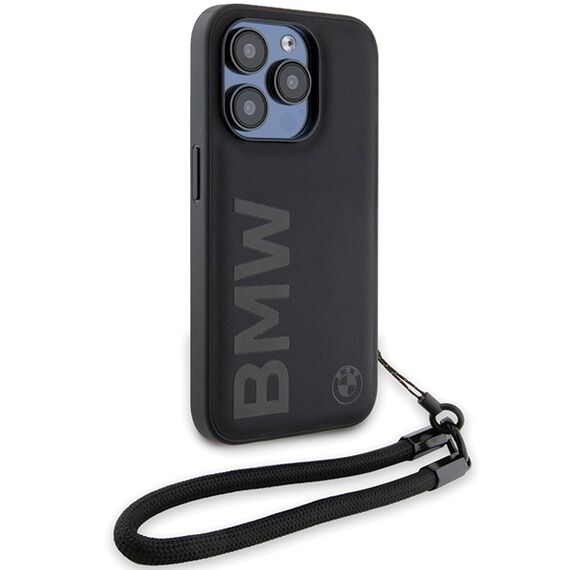 BMW Signature Leather Wordmark Cord case for iPhone 15 Pro Max - black | Techbox