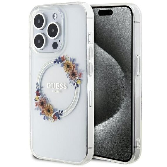 Guess IML Flowers Wreatch MagSafe iPhone 15 Pro Max Case - Clear | Techbox