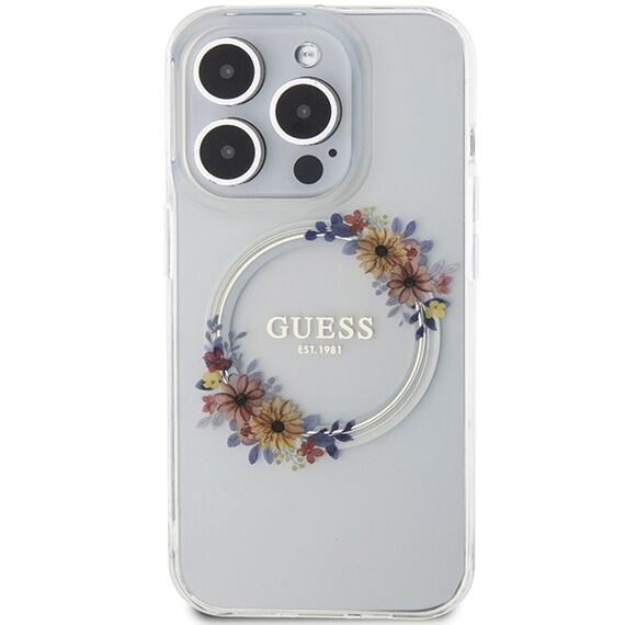 Guess IML Flowers Wreatch MagSafe iPhone 15 Pro Max Case - Clear | Techbox