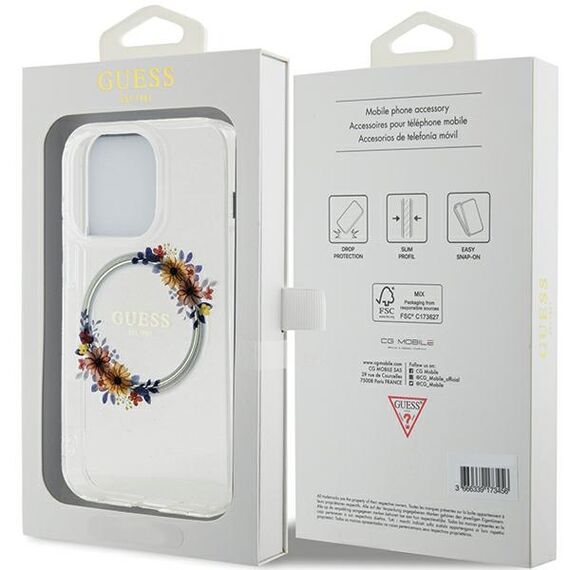 Guess IML Flowers Wreatch MagSafe iPhone 15 Pro Max Case - Clear | Techbox