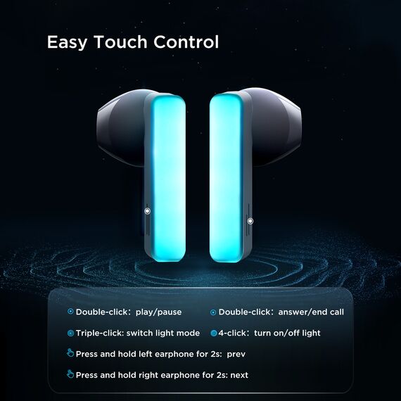 TWS Joyroom JR-TC1 IceLens Series wireless headphones with LED lights - black - Headsets - Speakers & Headphones - Techbox