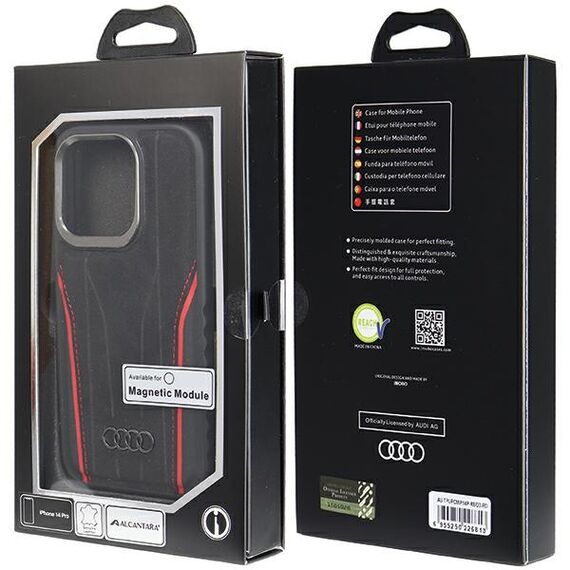 Audi Genuine Leather case with MagSafe for iPhone 14 Pro - black and red | Techbox