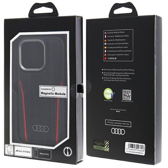 Audi Genuine Leather case with MagSafe for iPhone 15 Pro - black and red | Techbox