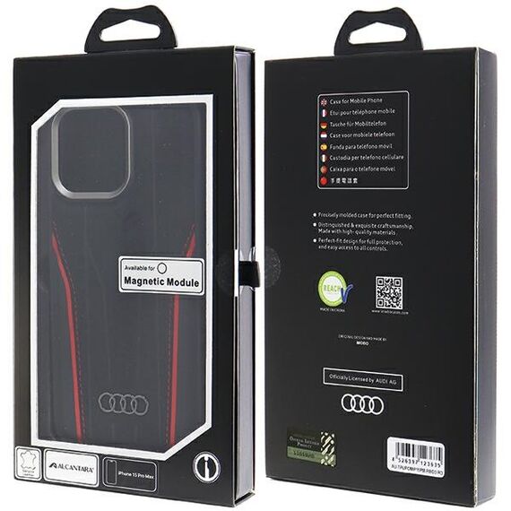Audi Genuine Leather case with MagSafe for iPhone 15 Pro Max - black and red | Techbox