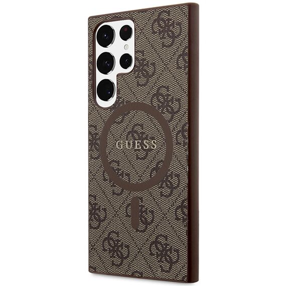 Guess 4G Collection Leather Metal Logo MagSafe Case for Samsung Galaxy S24 Ultra - Brown | Techbox
