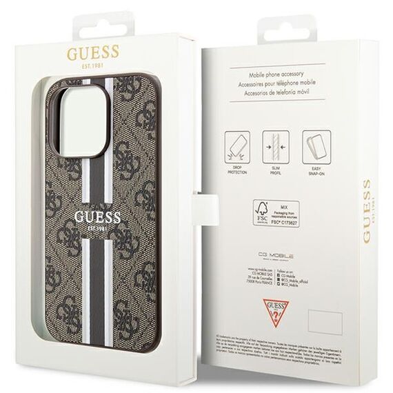 Guess 4G Printed Stripes MagSafe case for iPhone 15 Pro - brown | Techbox