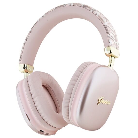 Guess GCube Metallic Script Logo Headphones - Pink | Techbox
