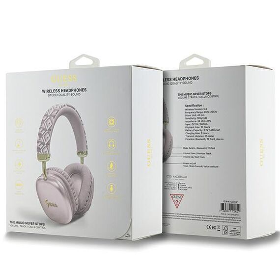 Guess GCube Metallic Script Logo Headphones - Pink | Techbox