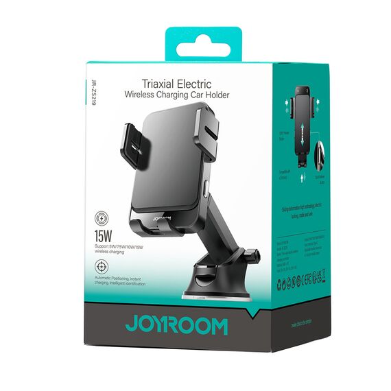 Joyroom JR-ZS219 electric dashboard mount with 15W inductive charger - black | Techbox