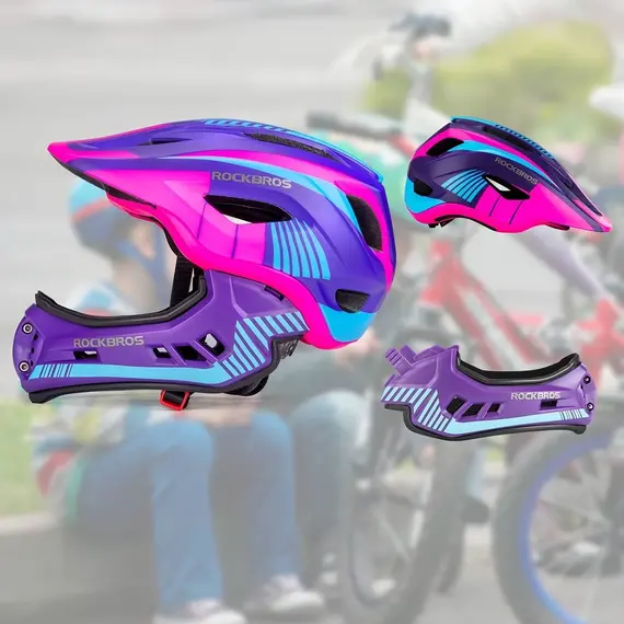 Rockbros TT-32SBPP-M children's bicycle helmet with removable chinbar, size M - purple-pink - Bicycle - Sports & Fitness - Techbox