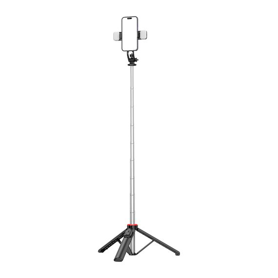Selfie stick WC13YDS telescopic tripod 1.3m with double lamp and phone holder - black | Techbox