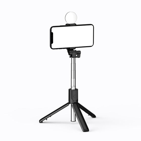 Selfie stick WR1YXS telescopic tripod 0.71m with round lamp - black | Techbox