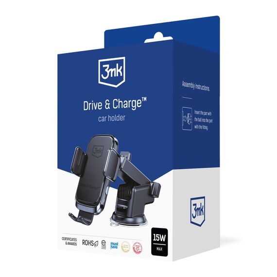 3mk Drive &amp; Charge car phone holder for grille/window/cockpit with inductive charger - black - Smartphone Holders - Smartphones - Techbox