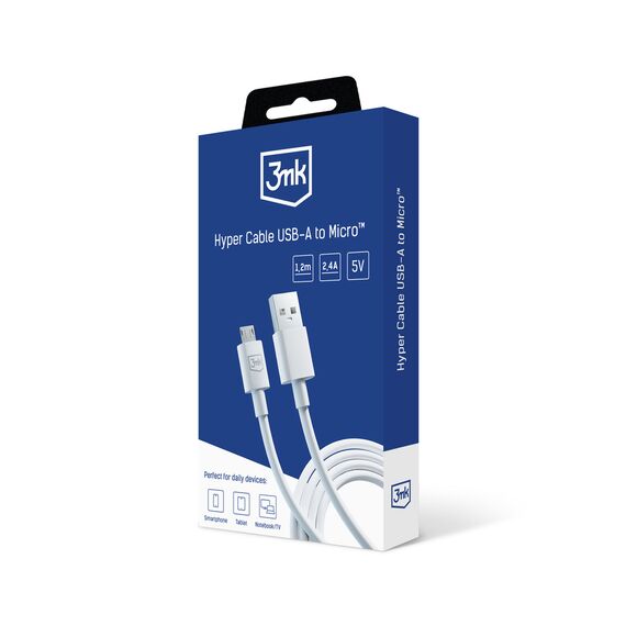 3mk Hyper Cable USB-A / micro USB 5V 2.4A 1.2m - white - Cables & Adapters - Cables & Accessories - Techbox