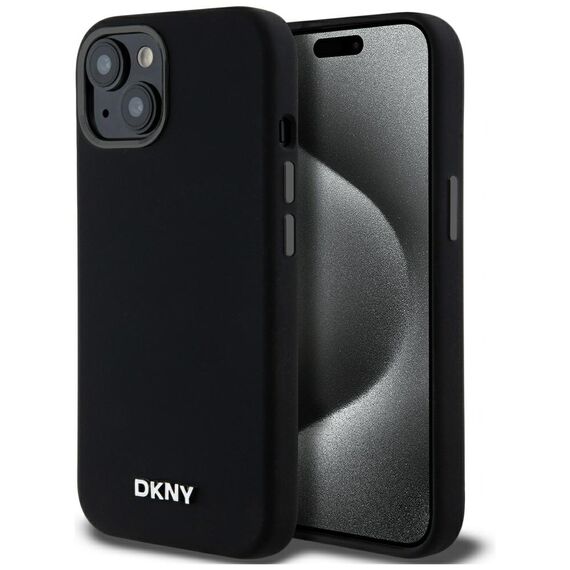 DKNY Liquid Silicone Small Metal Logo MagSafe Case for iPhone 14/15/13 - Black | Techbox