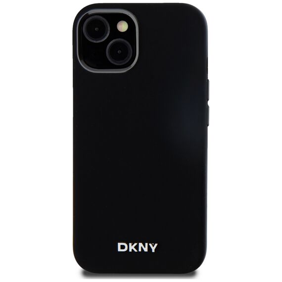 DKNY Liquid Silicone Small Metal Logo MagSafe Case for iPhone 14/15/13 - Black | Techbox